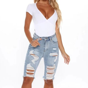 AMERICAN Bazi  High Rise Bermuda Distressed Shorts